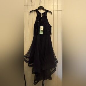 Navy Sequin High-Low Tulle Prom Dress